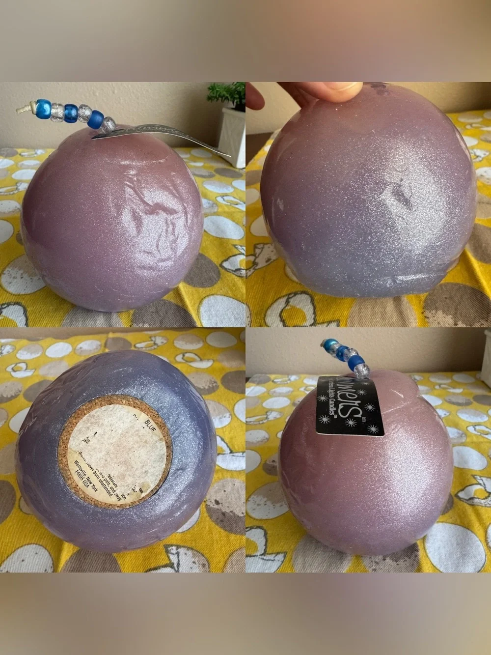 Northern Lights Candles Shimmers light purple glittery round candle